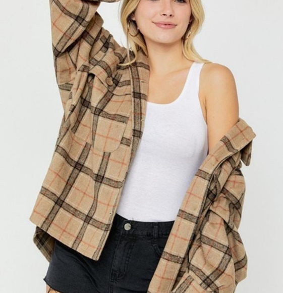 Hers & Mine Jackets & Blazers - NWT Oversized blue plaid flannel jacket